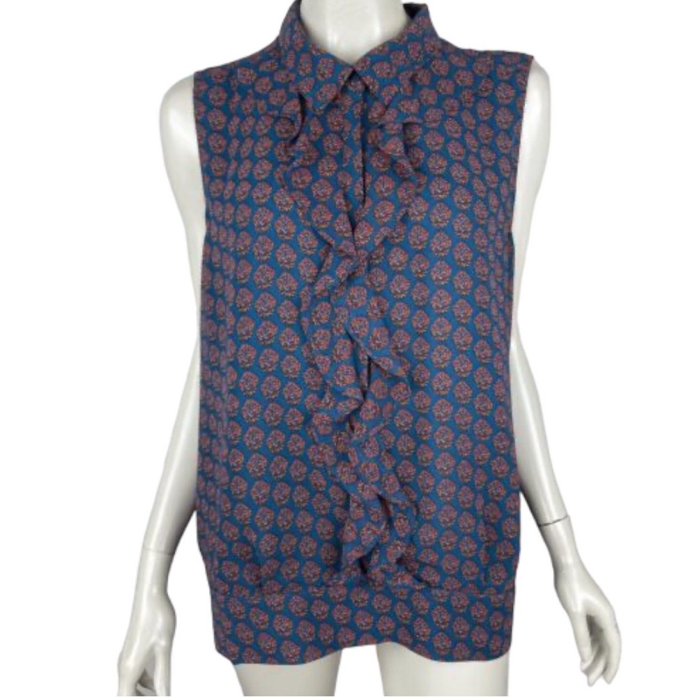 Cabi Medallion Reign Blouse Button-Up Ruffle Sleeveless Top M